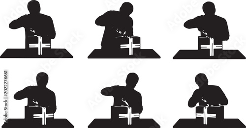 Φωτογραφία Black Solid Mystery Box Unboxing Desk Knife Silhouettes Set of Six on White Back