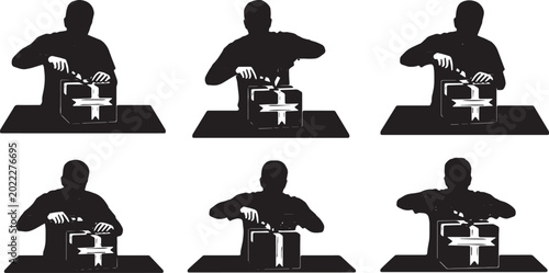Φωτογραφία Black Solid Mystery Box Unboxing Desk Knife Silhouettes Set of Six on White Back