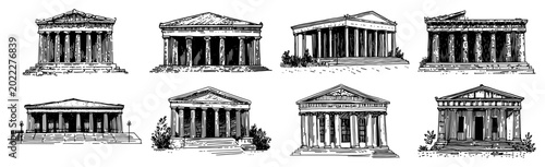Cuadro en lienzo Ancient Greek temple collection featuring classical architecture and ruins in vi