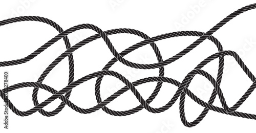 Obraz na płótnie Chaotic rope pattern, tangled cord vector texture