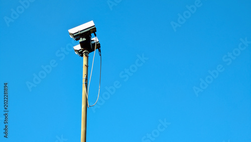 Photos Security cameras, cctv surveillance on pole, private property protection, public