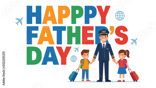 Quadro su tela Happy Father's Day: A pilot and his children celebrate a joyous Father's Day, cherishing the bonds of family in a heart warming display of love and appreciation