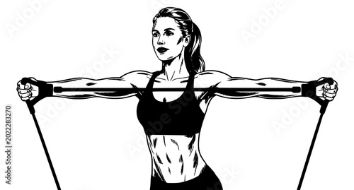 Картината върху платно Woman performing resistance band exercise with sports training