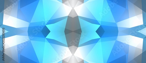 Fotografie Abstract geometric pattern featuring symmetrical blue and white crystalline shapes for a modern design background