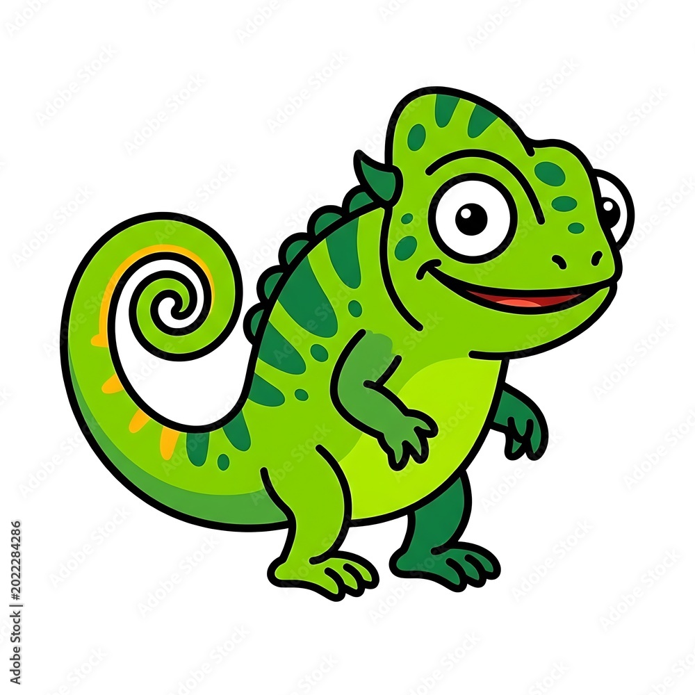 Fototapeta premium Cartoon green chameleon smiling.