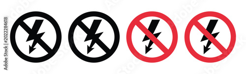 Tableau sur toile Electrical hazard lightning warning flat icon set featuring safety alert symbols for high voltage and danger concepts