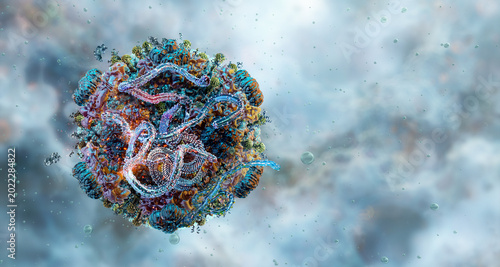 Εκτύπωση καμβά Hantavirus viral structure with RNA strands, pathogen microorganism close-up