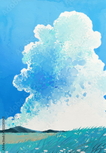 Dramatic Twilight Sky with Dark Purple Clouds Watercolor Illustration