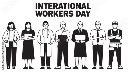 Tableau sur toile Celebrating international workers day with diverse professions standing side by