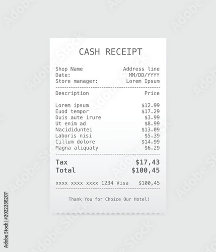 Konstfotografi receipt bill vector