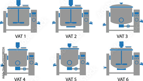 Canvastavla Set of industrial mixing vats flat vector illustration showing different types o