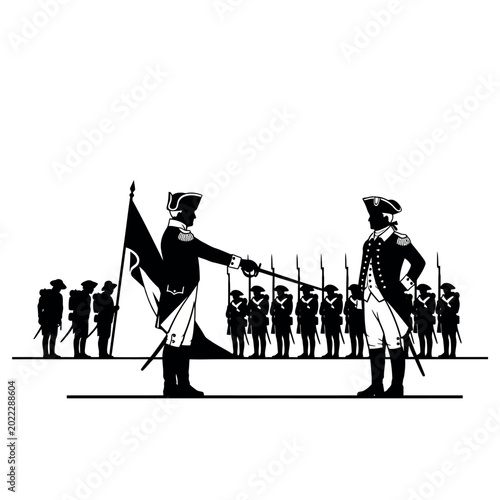 Картината върху платно Silhouette of American Revolutionary War Officers and Soldiers.