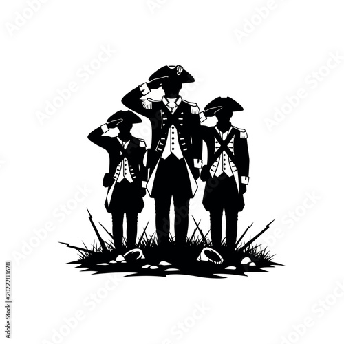 Silhouette of American Revolutionary War Soldiers Saluting.