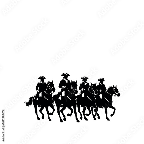 Canvas Print Silhouette of Five Horsemen in Historical Attire.
