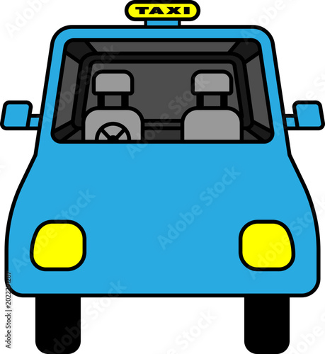Front View of a Taxi Cab with Interior Illustration