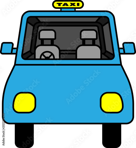 Front View of a Taxi Cab with Interior Illustration