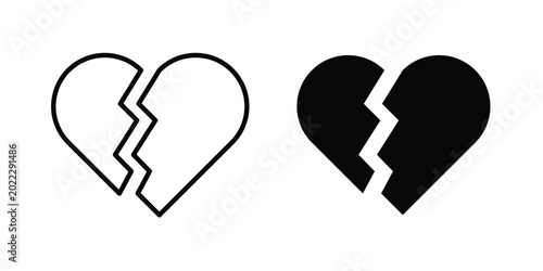 Fotografie Broken heart icon pack in line art and flat design style