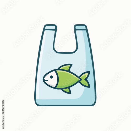 Plastic bag with green fish illustration