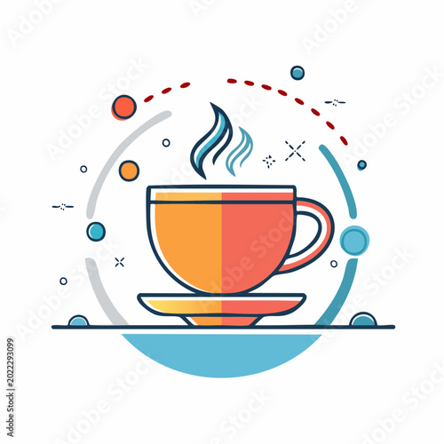 Stylized illustration of a steaming cup of coffee or tea