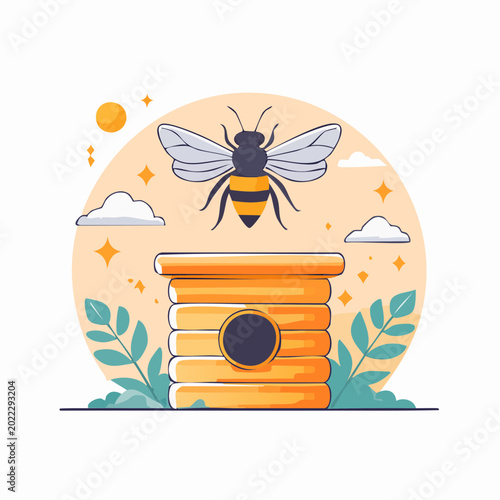 Bee and Beehive Illustration