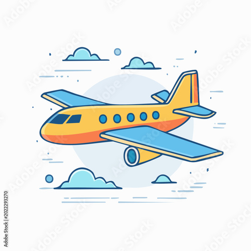 Cartoon Airplane Flying Through Clouds