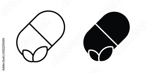 Canvastavla Herbal capsule icon pack in line art and flat design style