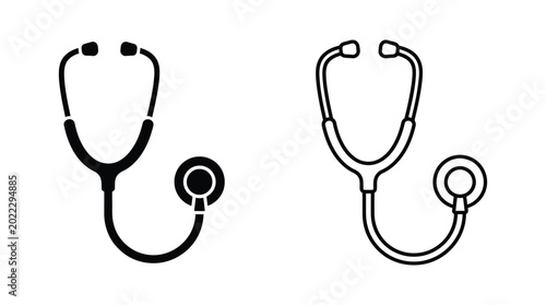 Bild auf Leinwand Stethoscope icon set black and white line art