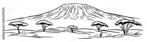 Fotografie mt kilimanjaro savanna landscape vector sketch