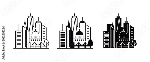 Photography Cityscape Icons, Urban Skyline Silhouettes, Modern Architecture Collection: Thre