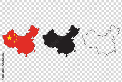 Canvas Print Collection of China map icons including flag silhouette and outline for national