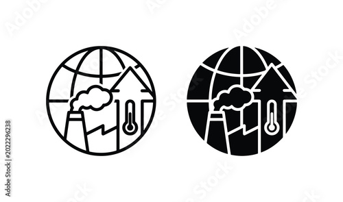 Tableau sur toile Global Warming Industrial Pollution Icons, Earth Climate Change Factory Emission
