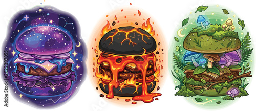 Fotografie Creative fast food vector graphic showcasing surreal cosmic outer space burger b