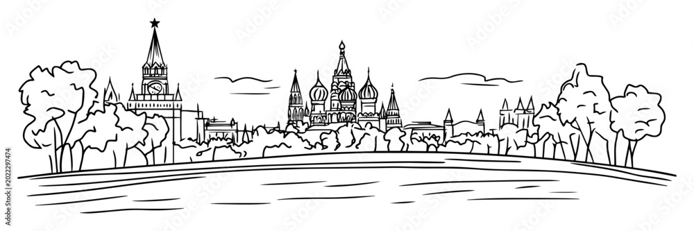 Obraz premium moscow red square and saint basil's cathedral vector sketch