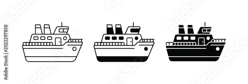 Canvastavla Ferry Boat Icons, Maritime Transport Vector Set, Cruise Ship Graphics, Passenger