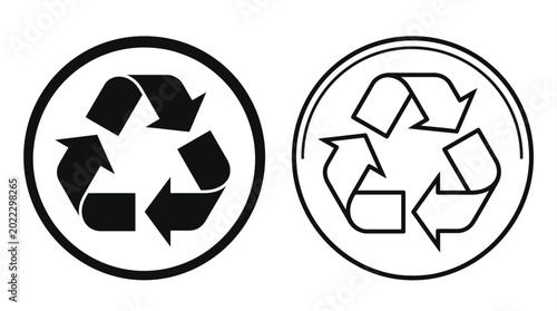 Recycling symbol icon black and white line art