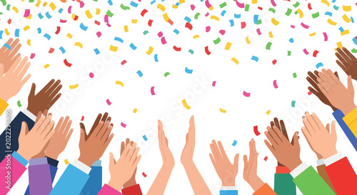 Diverse Hands Clapping Celebration Confetti Falling