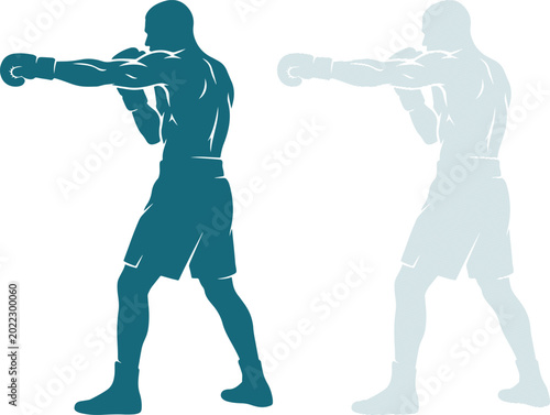 Foto Boxer Silhouette Punching in Blue and Light Grey Vector Illustration