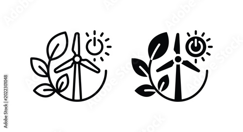 Schilderij op canvas Eco-friendly Wind Turbine Icons, Renewable Energy Symbols, Green Power Technolog