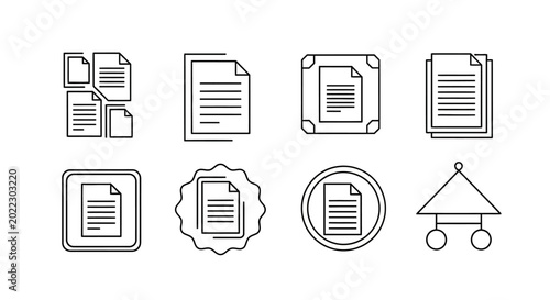 Set of minimalist document and file icons, line art design