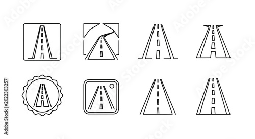 Set of minimalist road line icons for navigation and map design