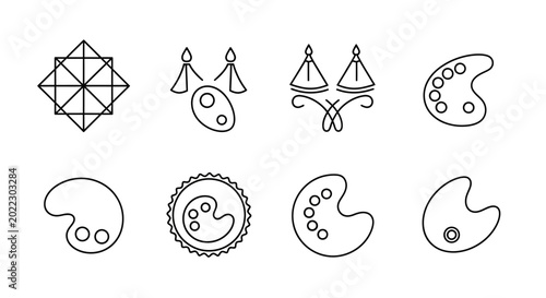Minimalist art palette and geometric icon set for creative design