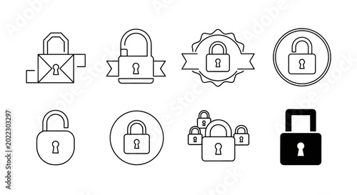 Minimalist Padlock Icon Set for Secure Data Protection