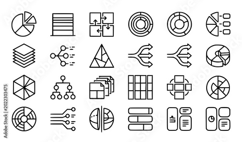 Cuadro en lienzo Minimalist Data Visualization Line Icon Set Featuring Business Infographic Eleme