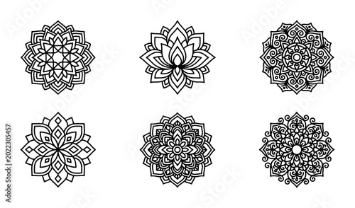 Принти на полотні Set of 6 Intricate Mandala Vector Icons, Decorative Geometric Ornaments, Spiritu