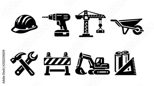 Slika na platnu Collection of construction and building icons representing various tools and equ