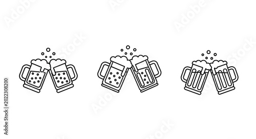 Fotografie clinking beer mugs line drawing set on white background