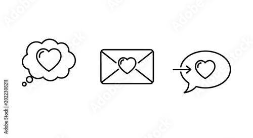 heart icons with thought bubble envelope and speech bubble