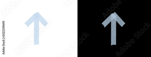 Glowing Light Blue Upward Arrow Tape Symbol on White and Black Background