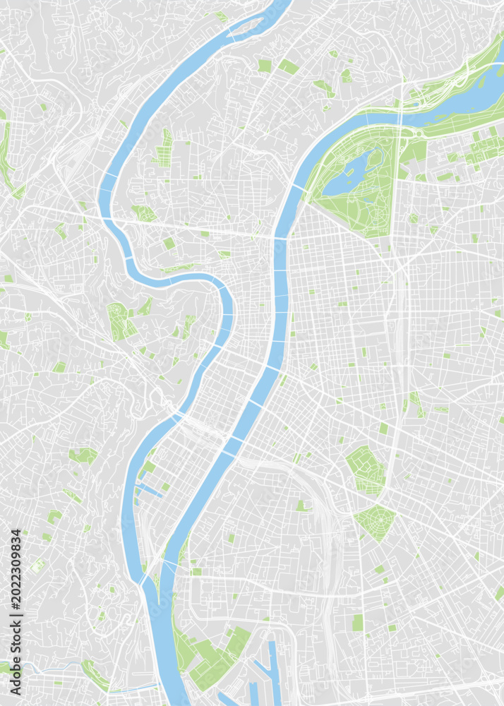 Fototapeta premium City map Lyon, color detailed plan, vector illustration