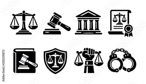 Schilderij op canvas Collection of legal and justice icons representing law, court, and crime